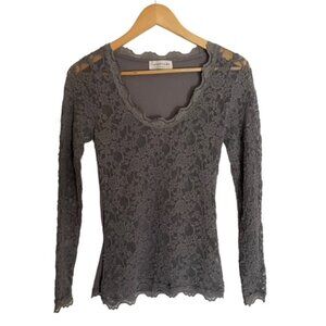 Rosemunde Grey Lace Long Sleeve Top Small